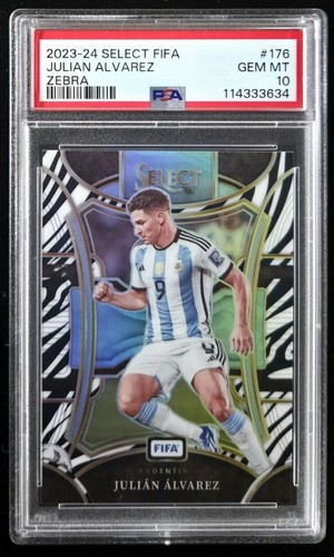 2023-24 Panini Select FIFA Julian Alvarez /25 Zebra #176 PSA 10