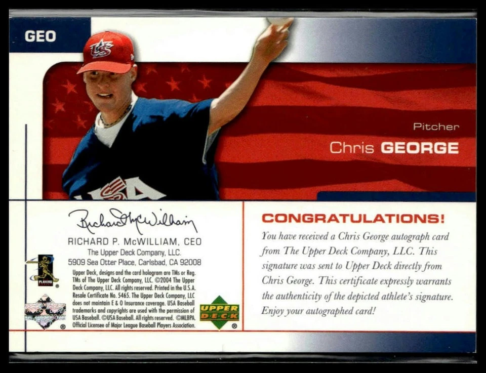 2004 Upper Deck USA 25th Anniversary #GEO Chris George Signatures Black Ink - Image 2 of 2