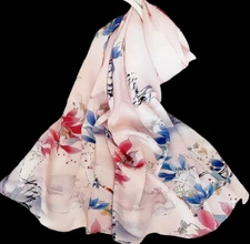 100% Silk mulberry Scarf Women shawl Wrap neckerchief floral pink red HD1-63