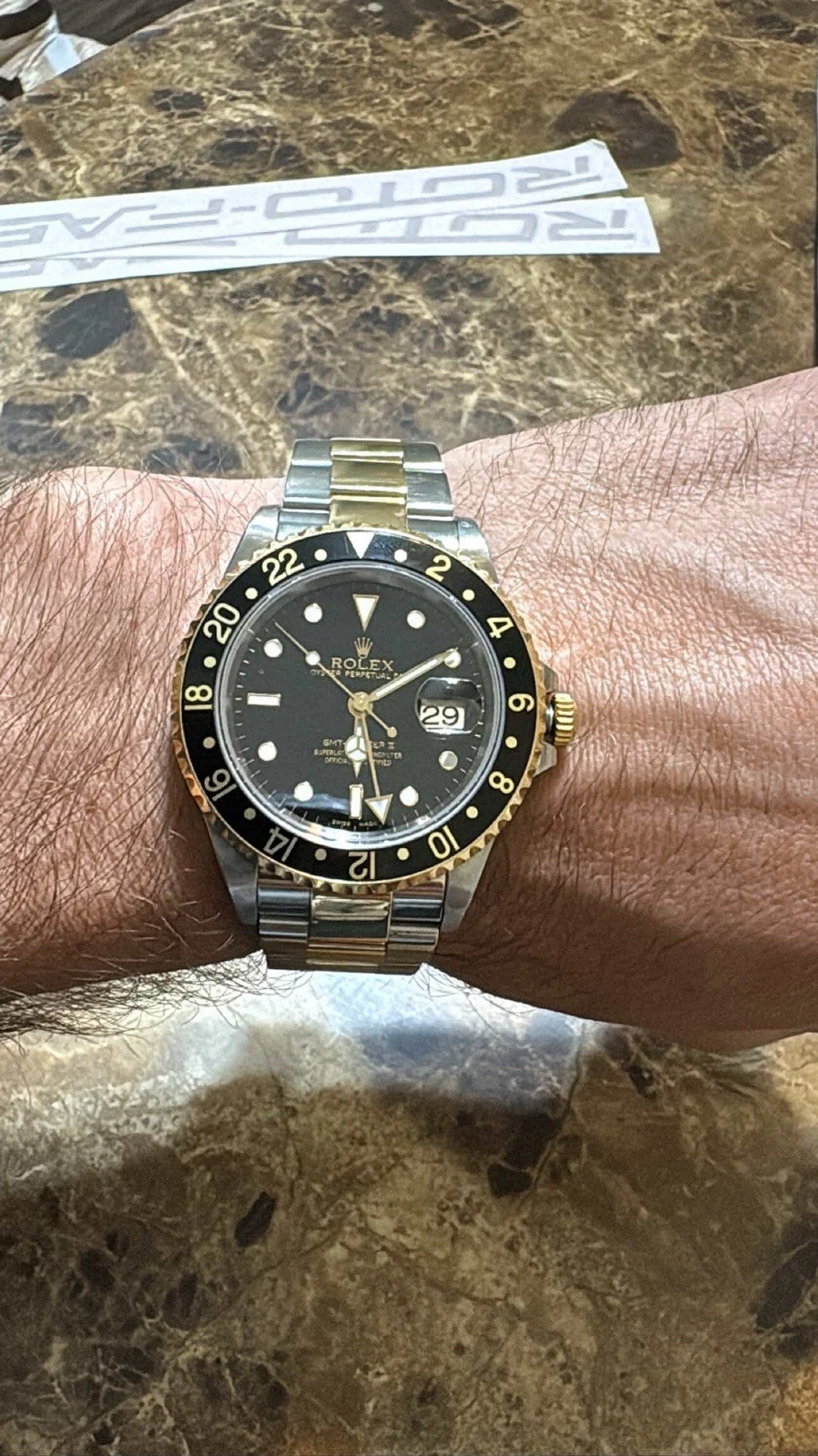 Rolex GMT-Master II 16713 40mm Black Steel Yellow Gold Oyster Mens Watch 2000