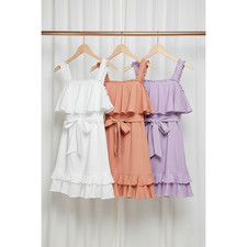 SALE - Women's Sleeveless Ruffle Mini Dress With Waist Tie