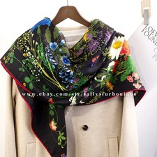 Sallys 70 Cashmere  30 Silk Stole Florals Print Double Face Scarf Shawl 53"
