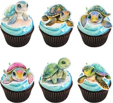Ephlyn 36Pcs Turtle Cupcake Toppers Sea Animals Baby Shower Party Cake... 