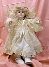 VTG Sitting Angel Lace Dress W/Gold Halo