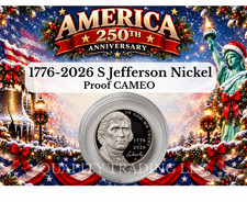 2026 S Jefferson Nickel Cameo Clad +  AMERICA 250TH HOLIDAY CARD