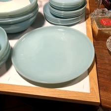 4 Vintage Anchor Hocking Fire King Turquoise 9 3/4" Dinner Plate EUC