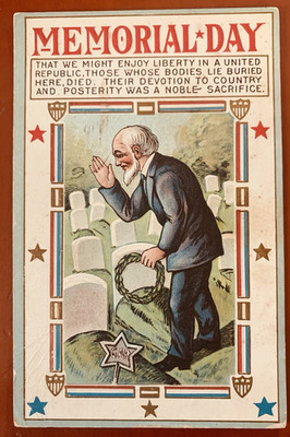 Memorial Day Patriotic Man Laying a Wreath at a Grave Embossed Postcard c1914