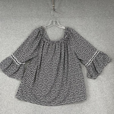 Max Studio Top Womens 2X Black Scoop Neck 3/4 Sleeve Pullover Blouse Career