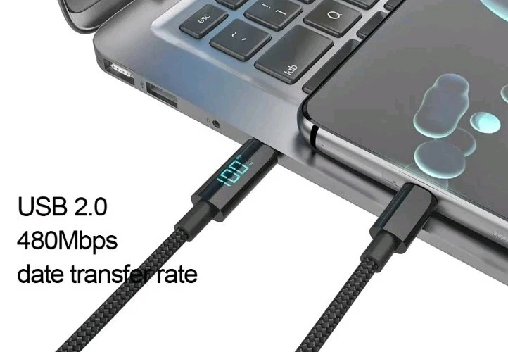 FAST QUICK Charger Cable Type C To C Port Cable 100w Max With OTG Strong Braided - Image 4 of 4