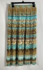 Alfred Dunner Women's Skirt Teal Brown Tie Dye Pleated Maxi Lined Size 10