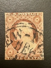 US 3c 1851-57 George Washington Orange Brown Stamp, Scotts 10a, Type II, Imperf