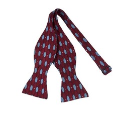 Bow Tie Club Silk Bow Tie Blue Burgundy Geometric Self Tie Adjustable USA