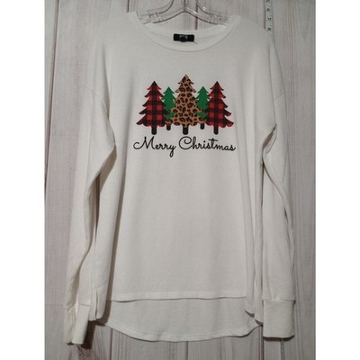 Modern Canvas Shirt Womens Large Merry Christmas Buffalo Plaid Trees Pullover