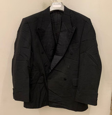 Vintage wool blend double breasted black Tuxedo night classic suit 40R