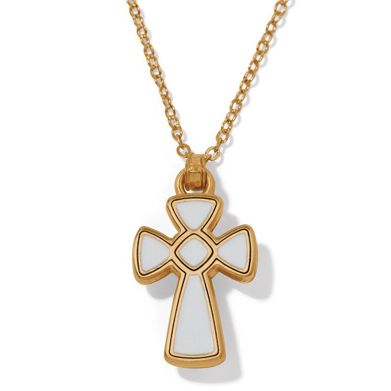 NWT Brighton Majestic Royal Gold Cross Crystal White Reversible Necklace $78
