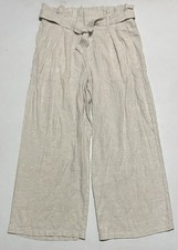 Banana Republic Linen Blend Pants Size 10 X 28.5 Women  s Wide Leg Beige Paperbag