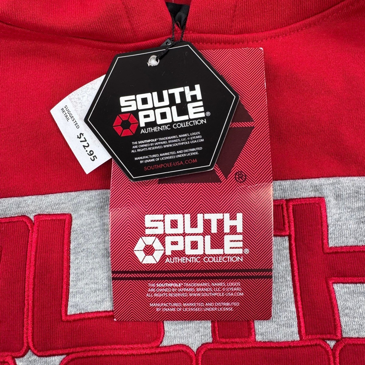 Southpole Men XXL Red Gray Colorblock Puff Logo Hoodie Sweatshirt 