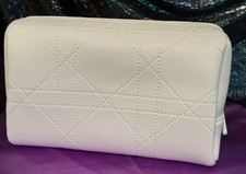 Dior Trousse Pouch White Quilted Fabric Zipper Makeup Bag with Box 8  x4.5  x3  