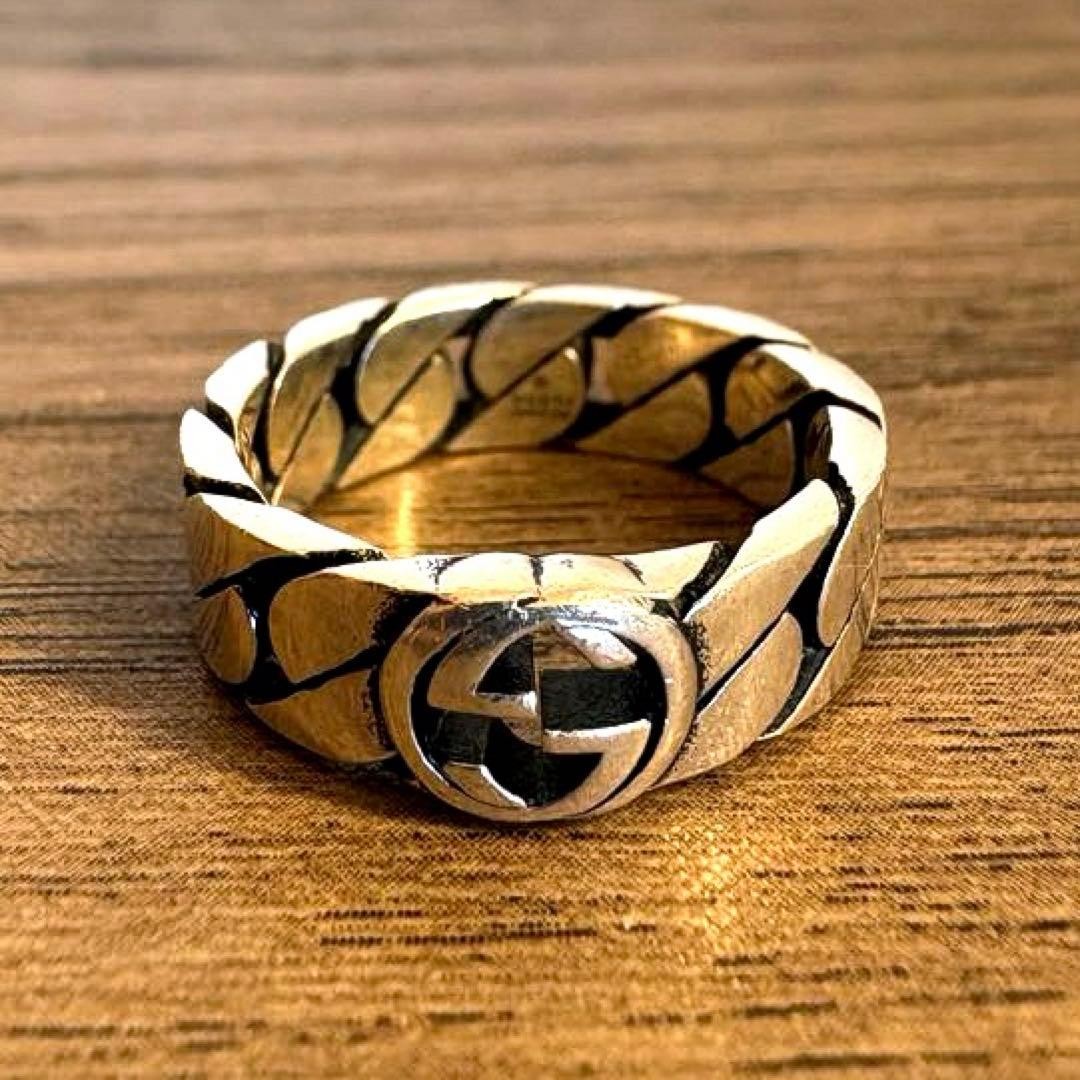 Auth GUCCI Interlocking G Wide Ring Silver 661513… - image 1