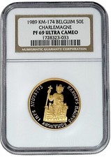 1989 Belgium 50 Ecu Charlemagne 1/2 oz Proof Gold Coin NGC PF 69 UC 2000 Minted 3172.02 per troy oz