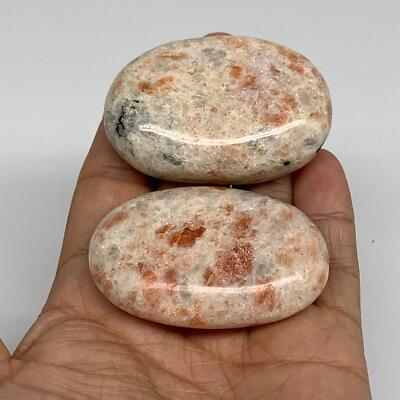 135.5g, 2.2''-2.2'', 2pcs, Natural Sunstone Palm-Stone Polished from India, B34795