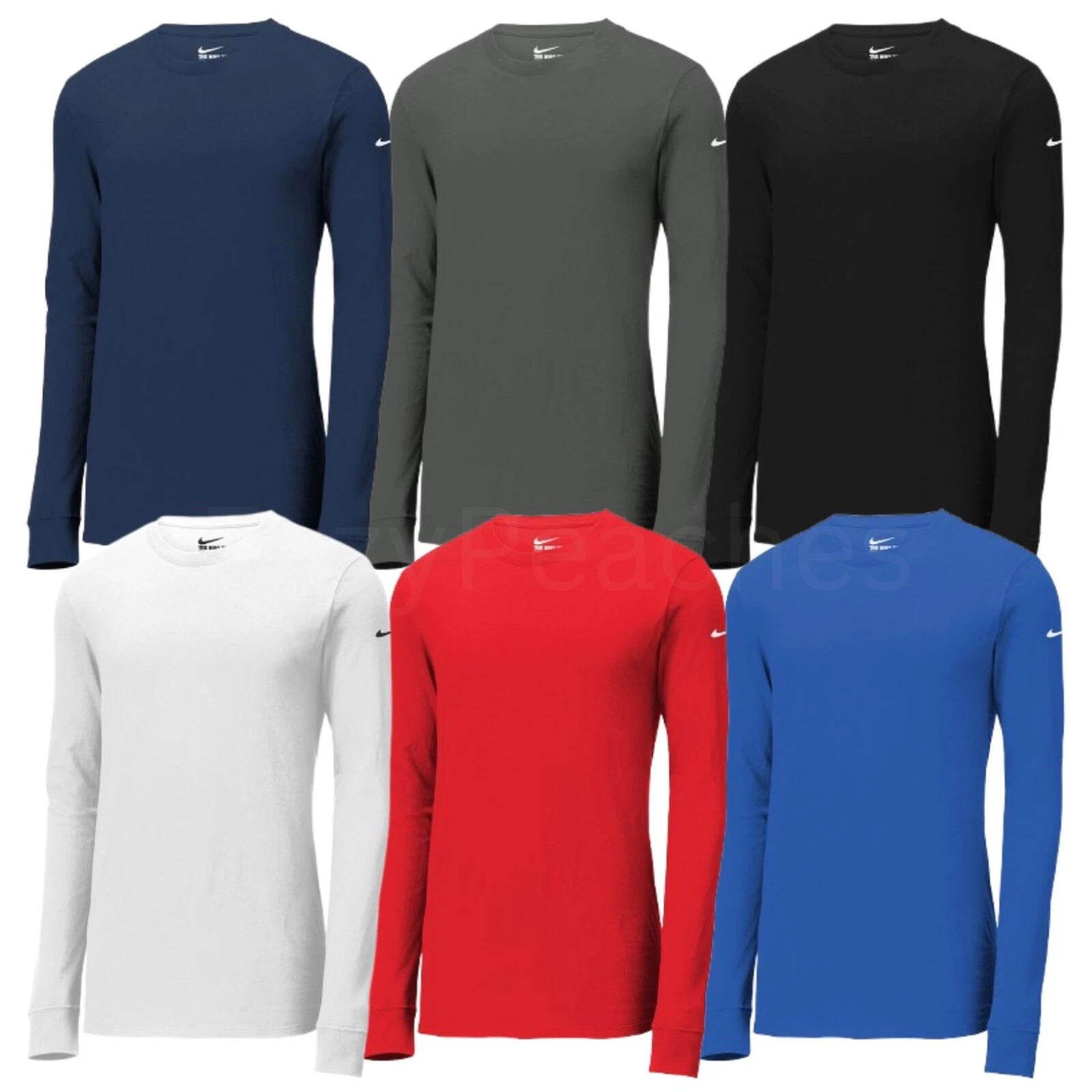 Nike Men's Size S-4XL Dri-FIT Cotton/Poly Long Sleeve Tee Athletic Swoosh Shirt