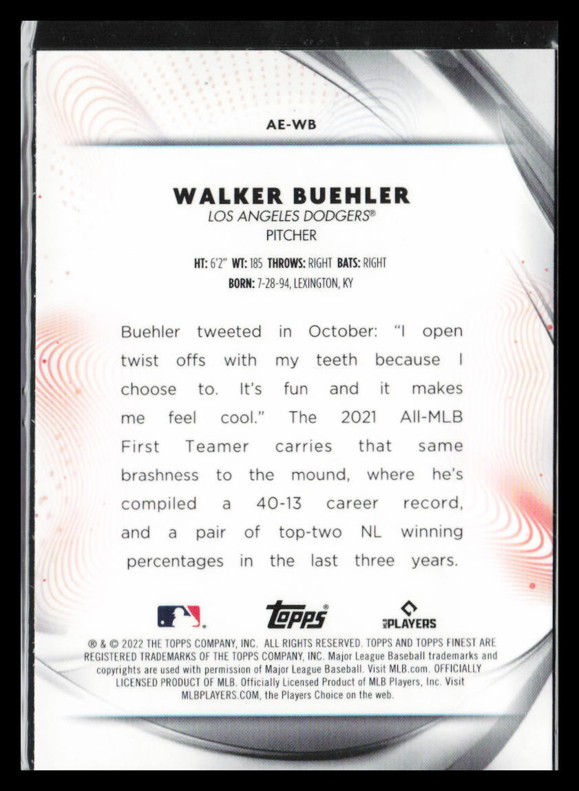 2022 Topps Finest Walker Buehler #AE-WB Aura of Excellence | eBay