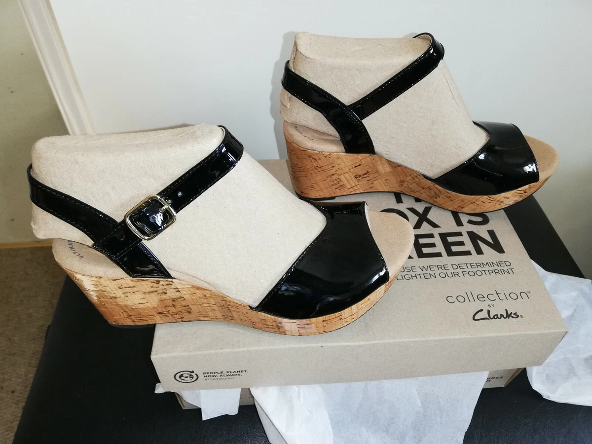 Clarks Annadel Mystic Womens Wedge Sandals Black Patent Size UK 4