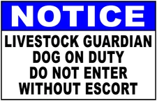 Notice Livestock Guardian Dog On Duty Do Not Enter Sign. Size Options