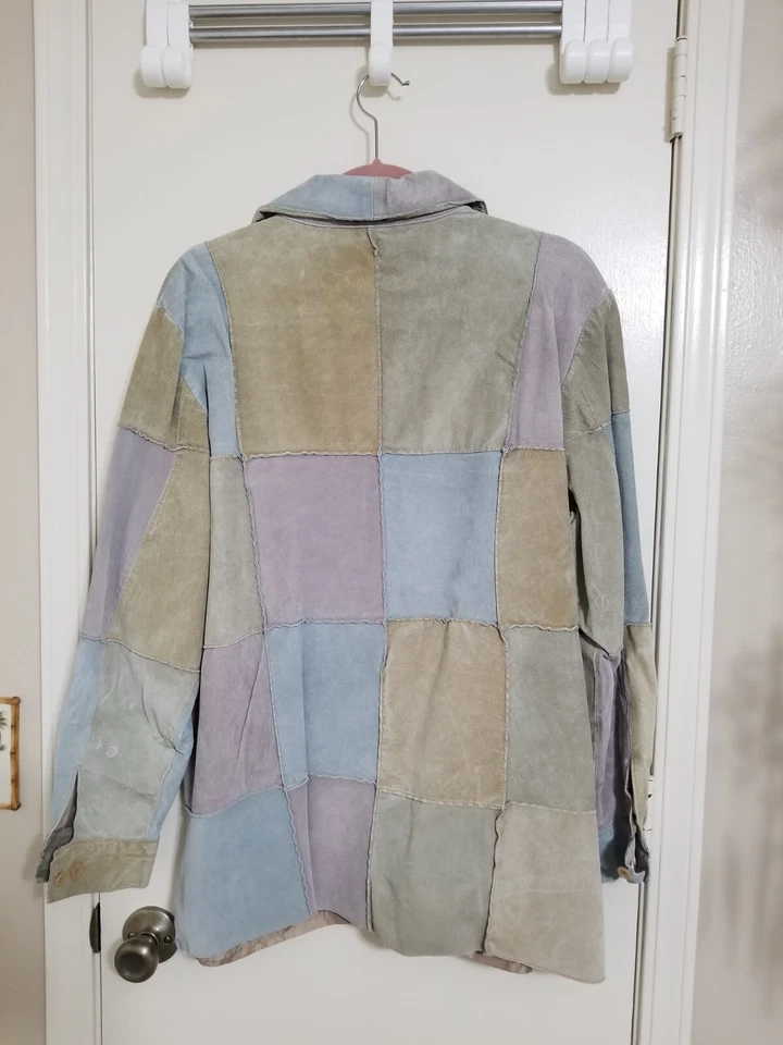 DIALOGUE VINTAGE WASHABLE PATCHWORK SUEDE JACKET/1X CAMEL-BLUE-GREEN & LAVENDER  - Image 2 of 4