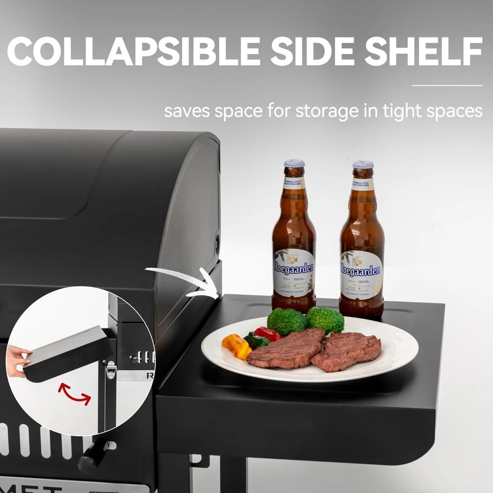 24-дюймовый подвижный угольный гриль для барбекю Royal Gourmet с 2 складными боковыми полками - Изображение 3 из 4