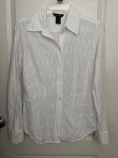 VTG EUC Moda Internacional Women Eyelet Embroidered Button Up Blouse Sz S White