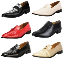 LIBERTYZENO Mens manmade Leather Animal Printed Tassels Loafers Slip on Shoes