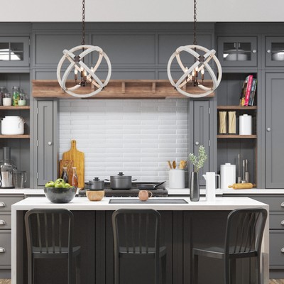 Kiria Rustic Farmhouse Sphere Solid Wood Chandelier French