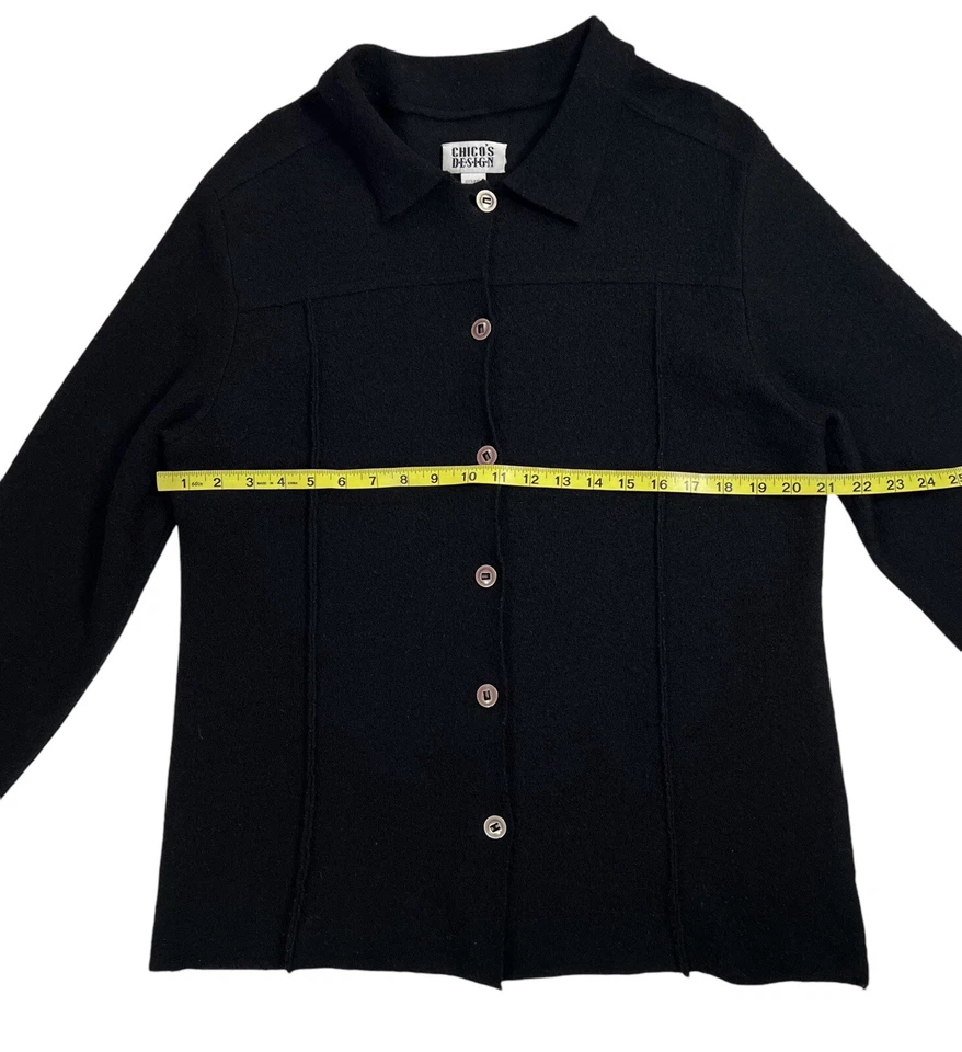 Chicos 1 Design Women 100% Wool Black Sweater Buttons Long Sleeves Medium Size - Image 4 of 4