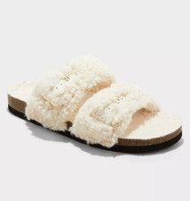 Auden Women's Cream Jane Two Band Buckle Slide Slippers Sandals New with Tags