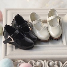 1/4 1/3 BJD Shoes Patent Leather Low Heels with Diamond Heart Buckle White/Black