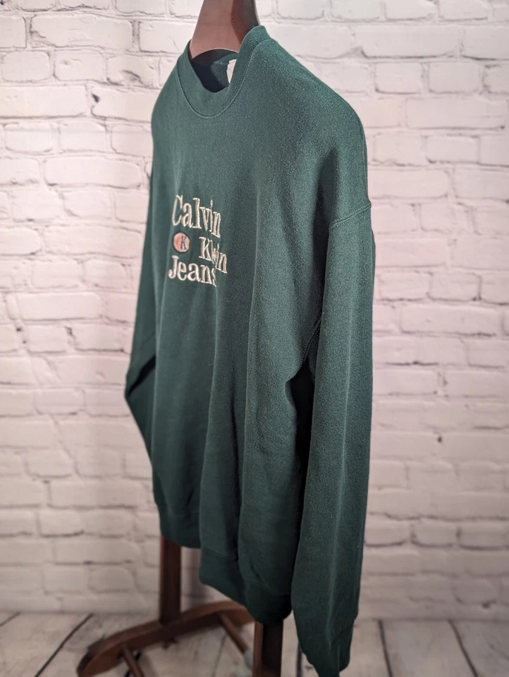 Sudadera CALVIN KLIEN Años 90 De Colección Jeans CK Logo Bordado Verde Hip Hop Talla XL Foto 2 de 4