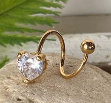 Gold Heart Twist Clear Gem Belly Ring Navel Naval