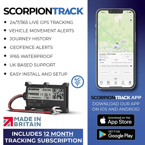 ScorpionTrack Self-Install GPS Vehicle Tracker, Car, Van, Bike - FMM880 12M Sub
