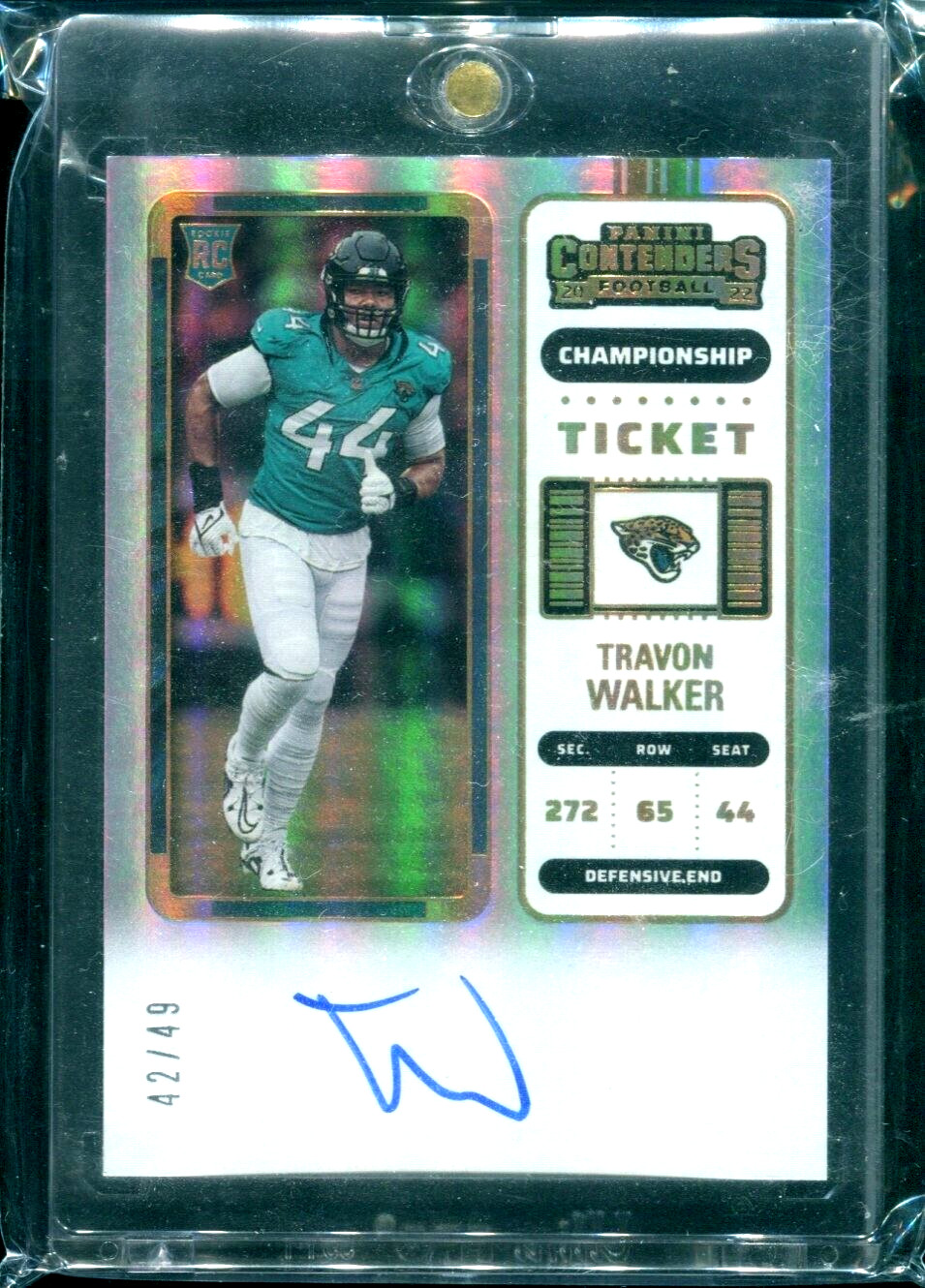 2022 Contenders Travon Walker Rookie Auto Championship Ticket 42/49 Jaguars