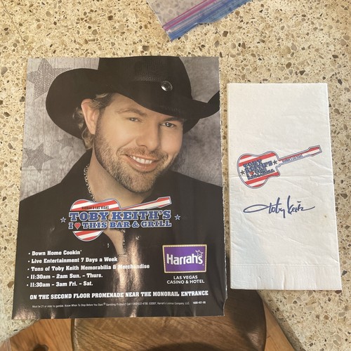 Toby Keith NAPKIN from his restaurant HARRAH'S LAS VEGAS I LOVE THIS
