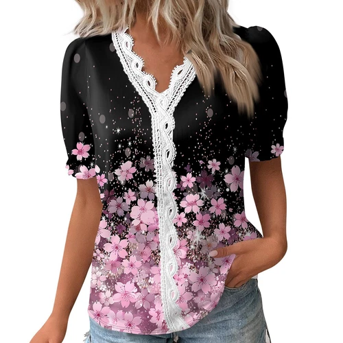 Womens Base Loose Short Pullover Summer Tops Sleeve V neck Ladies Shirt Blouse - Bild 57 von 64