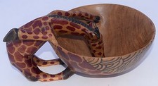 African Giraffe Drinking Bowl Painted Carved Wood Heavy Painted Kenyan Large