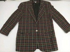 Vintage Casablanca Charcoal Black Multicolor Plaid Tweed Blazer Jacket Size 6