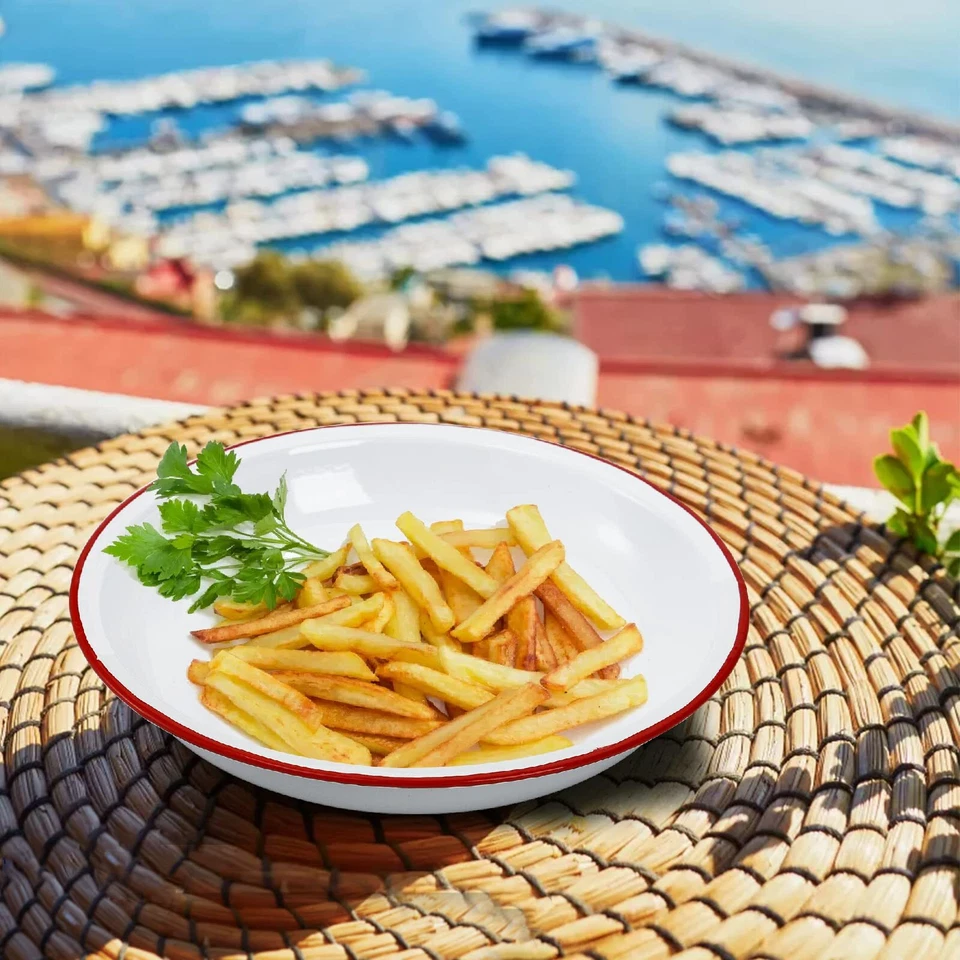 Set of 4 Enamel Dinner Plates 10 Inch Round Dinner Plate with Red Rim Retro S... - Image 2 of 4