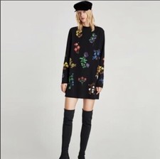 Zara long sleeve floral printed shift dress Sz M