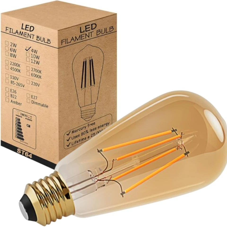 E27 LED Glühbirne Vintage Edison Filament Retro Leuchtmittel Warmweiss Ddxbnaoux - Bild 2 von 4