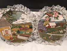Byron Molds 1980's Country Farm Scenes Hand Painted 3D 10” Plates Unique 2X VTG