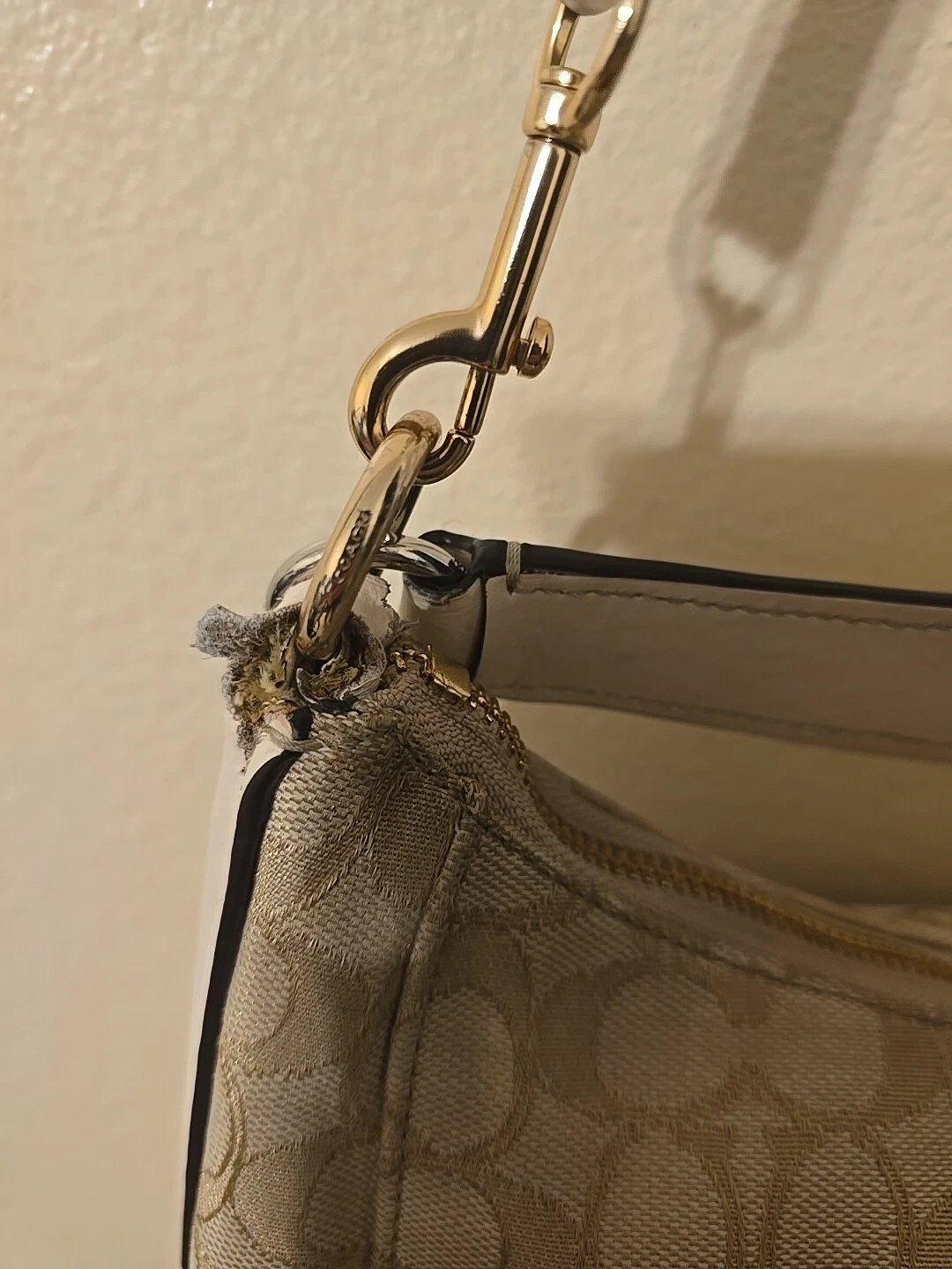 Borsa a tracolla Coach Celeste Hobo borsa in tela beige marrone F58284